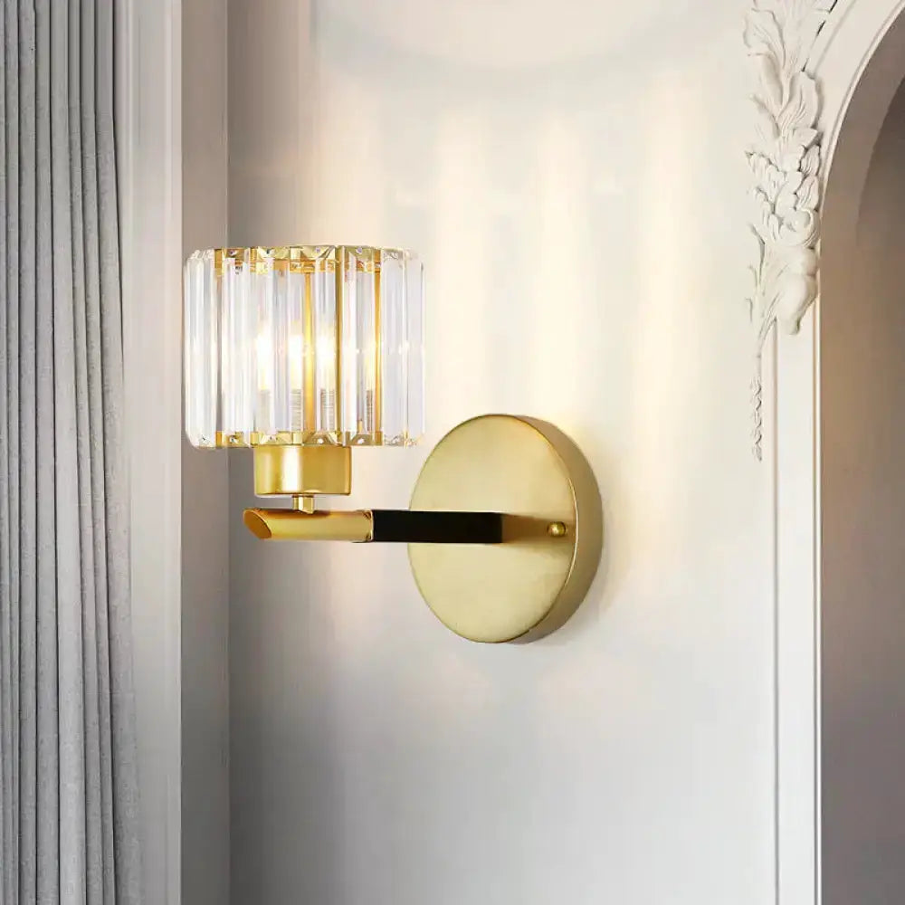 Modern gold cylinder crystal wall light fixture bedroom sconce Decorbites on Tampa Home & Garden Store