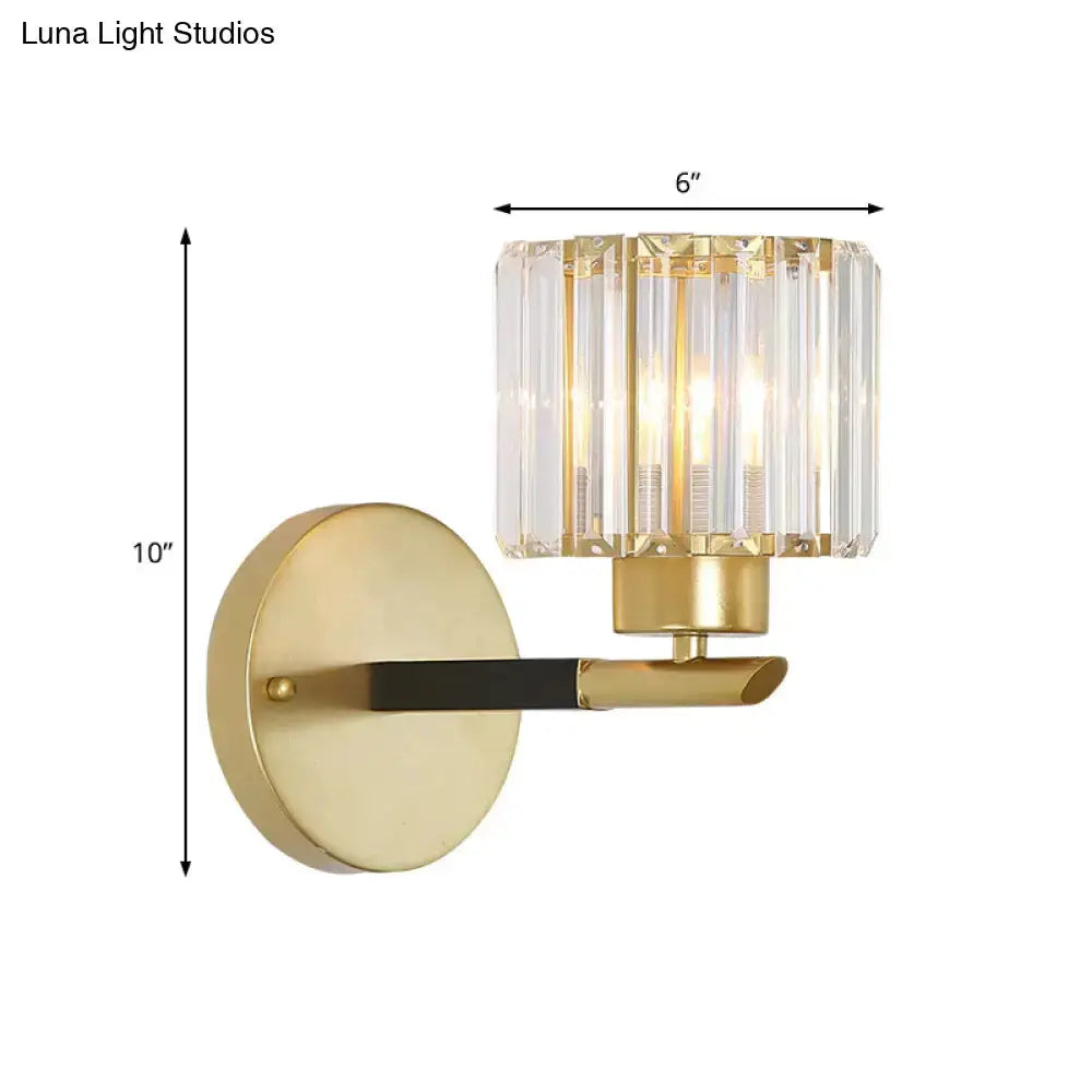 Modern gold cylinder crystal wall light fixture sconce, brass finish on Tampa Home & Garden Store