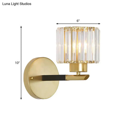 Modern gold cylinder crystal wall light fixture sconce, brass finish on Tampa Home & Garden Store
