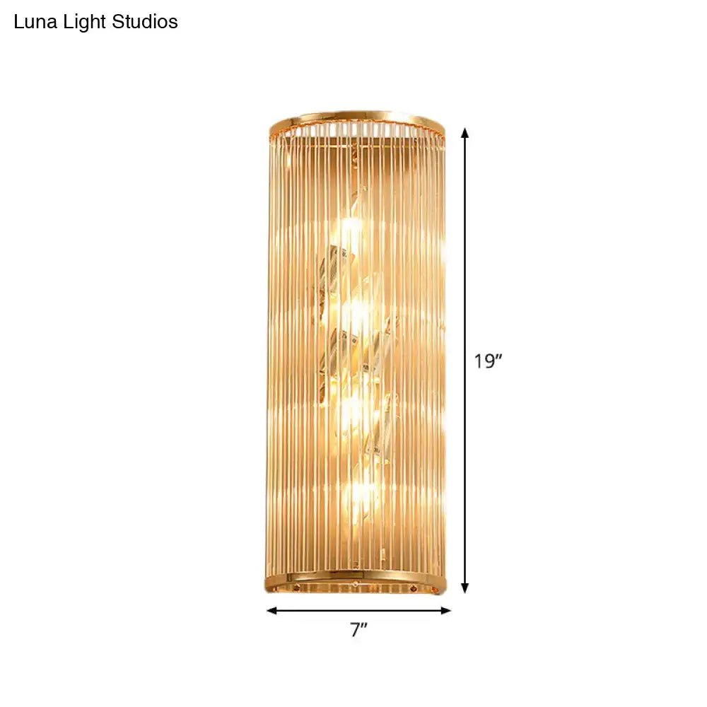 Gold crystal cylinder wall lamp by Decorbites with ribbed glass, 19in tall, 7in wide on Tampa Home & Garden Store