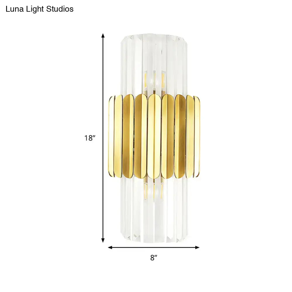 Gold crystal wall mount lamp Decorbites with clear glass prisms and vertical gold accents on Tampa Home & Garden Store