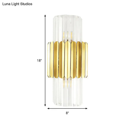 Gold crystal wall mount lamp Decorbites with clear glass prisms and vertical gold accents on Tampa Home & Garden Store