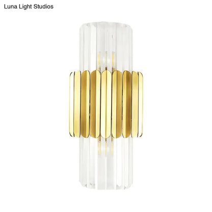 Gold Crystal Wall Mount Lamp by Decorbites, gold-tone metal bars encasing a clear crystal glass body on Tampa Home & Garden Store