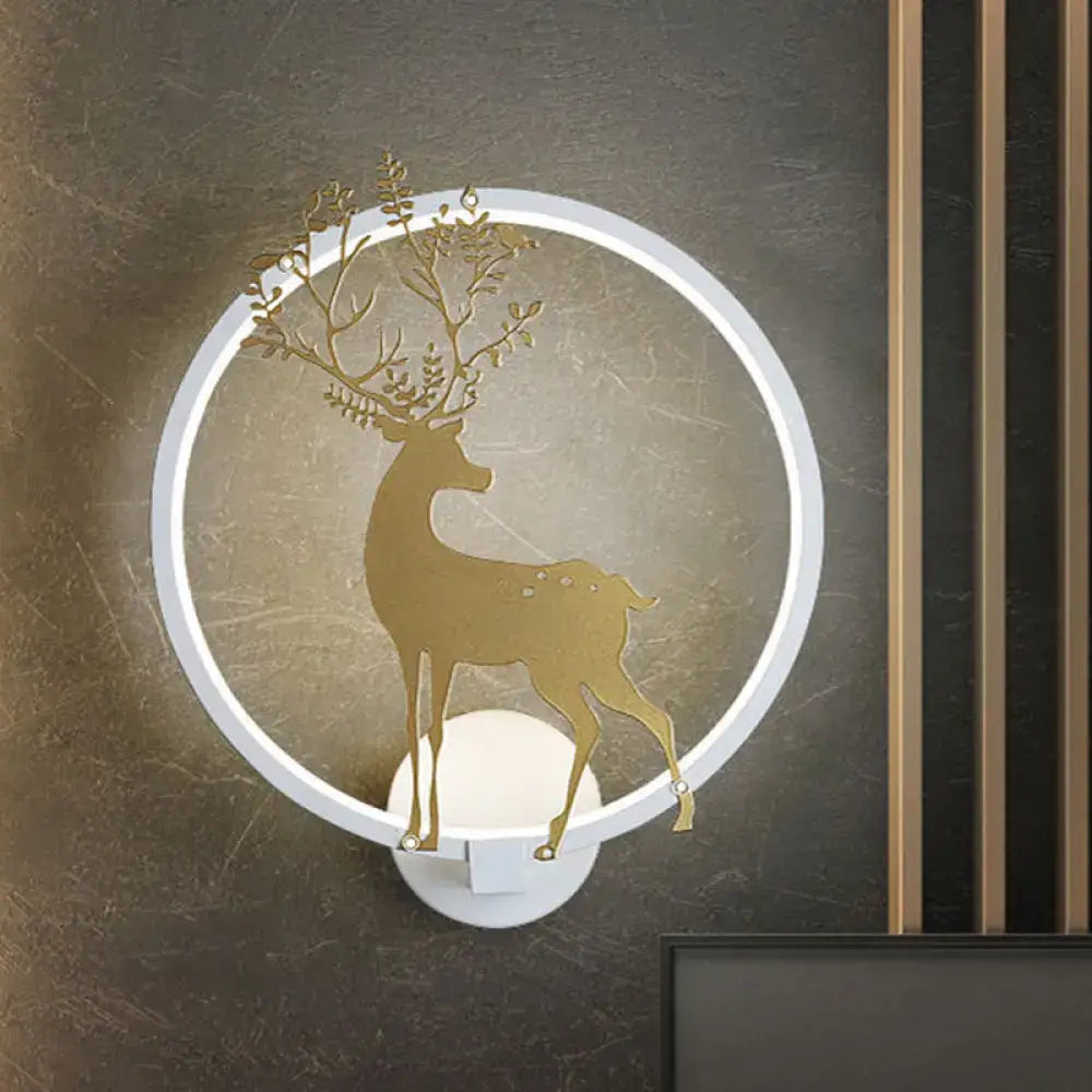 Gold Deer Mural Wall Sconce by Decorbites with circular LED ring and deer silhouette on Tampa Home & Garden Store