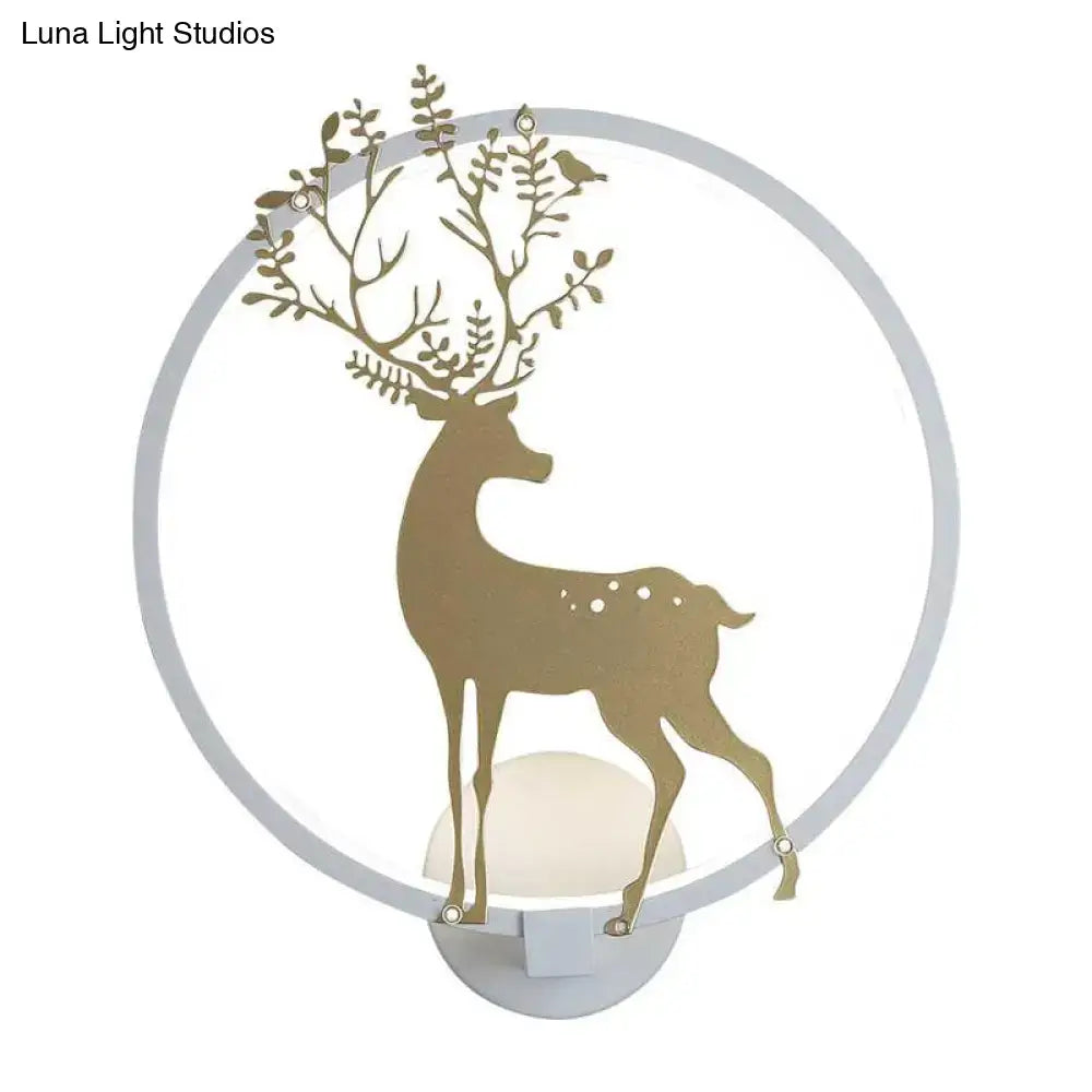 Gold deer mural wall sconce with circular frame and base mount Decorbites on Tampa Home & Garden Store