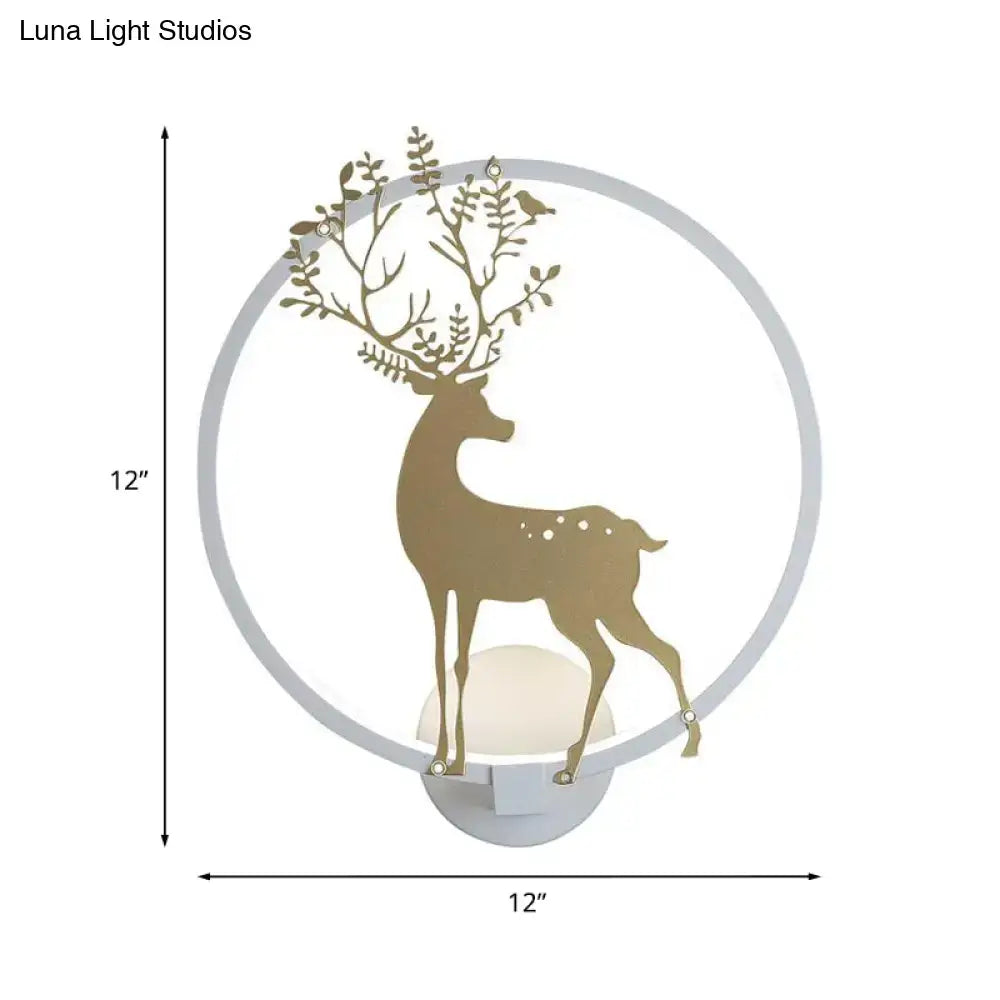 Gold Deer Mural Wall Sconce with circular frame and antlered tree silhouette Decorbites on Tampa Home & Garden Store