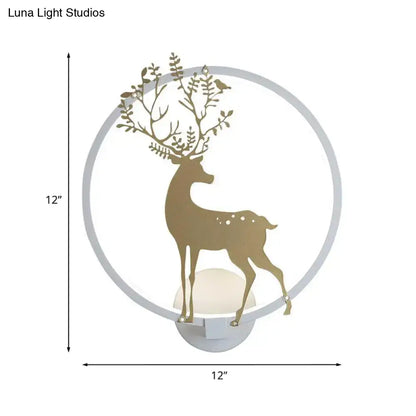 Gold Deer Mural Wall Sconce with circular frame and antlered tree silhouette Decorbites on Tampa Home & Garden Store