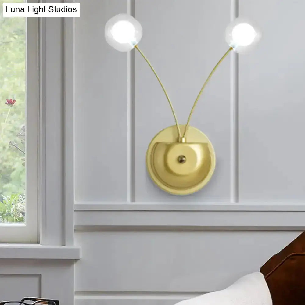 Modern gold double-arm wall lamp with glass globe shades, Decorbites, Luna Light Studios on Tampa Home & Garden Store
