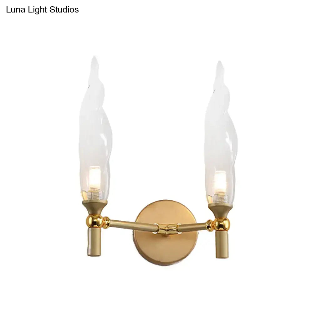 Gold double arm wall sconce by Decorbites, brass finish, dual candle bulbs on Tampa Home & Garden Store