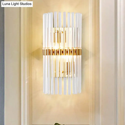 Gold Cylinder Crystal Sconce by Decorbites, modern wall light with faceted glass rods and gold band on Tampa Home & Garden Store