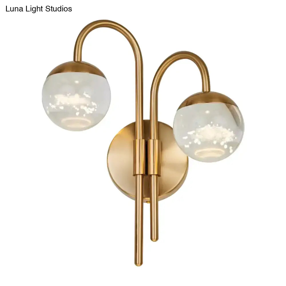 Gold crystal globe 2-light sconce by Decorbites, brass finish with dual glass globes on Tampa Home & Garden Store