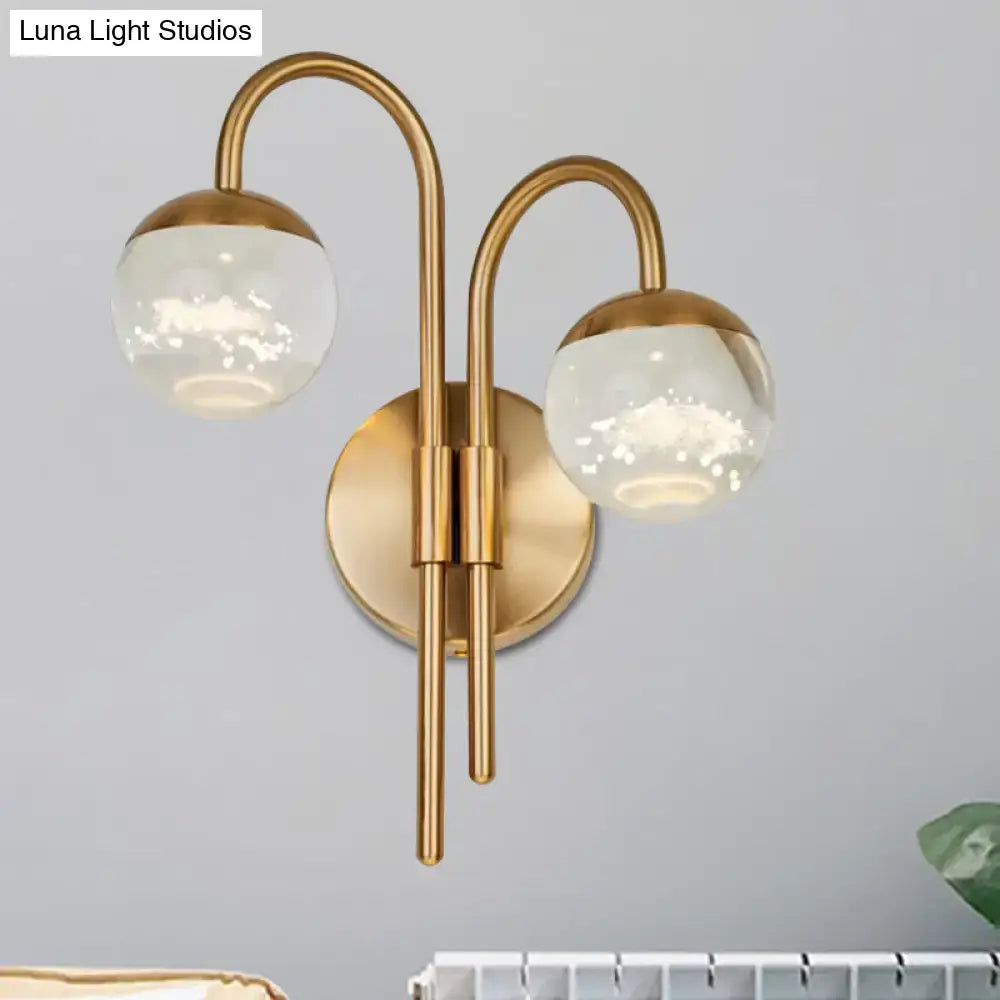 Gold Crystal Globe 2-Light Sconce by Decorbites, gold finish wall light with glass globes on Tampa Home & Garden Store