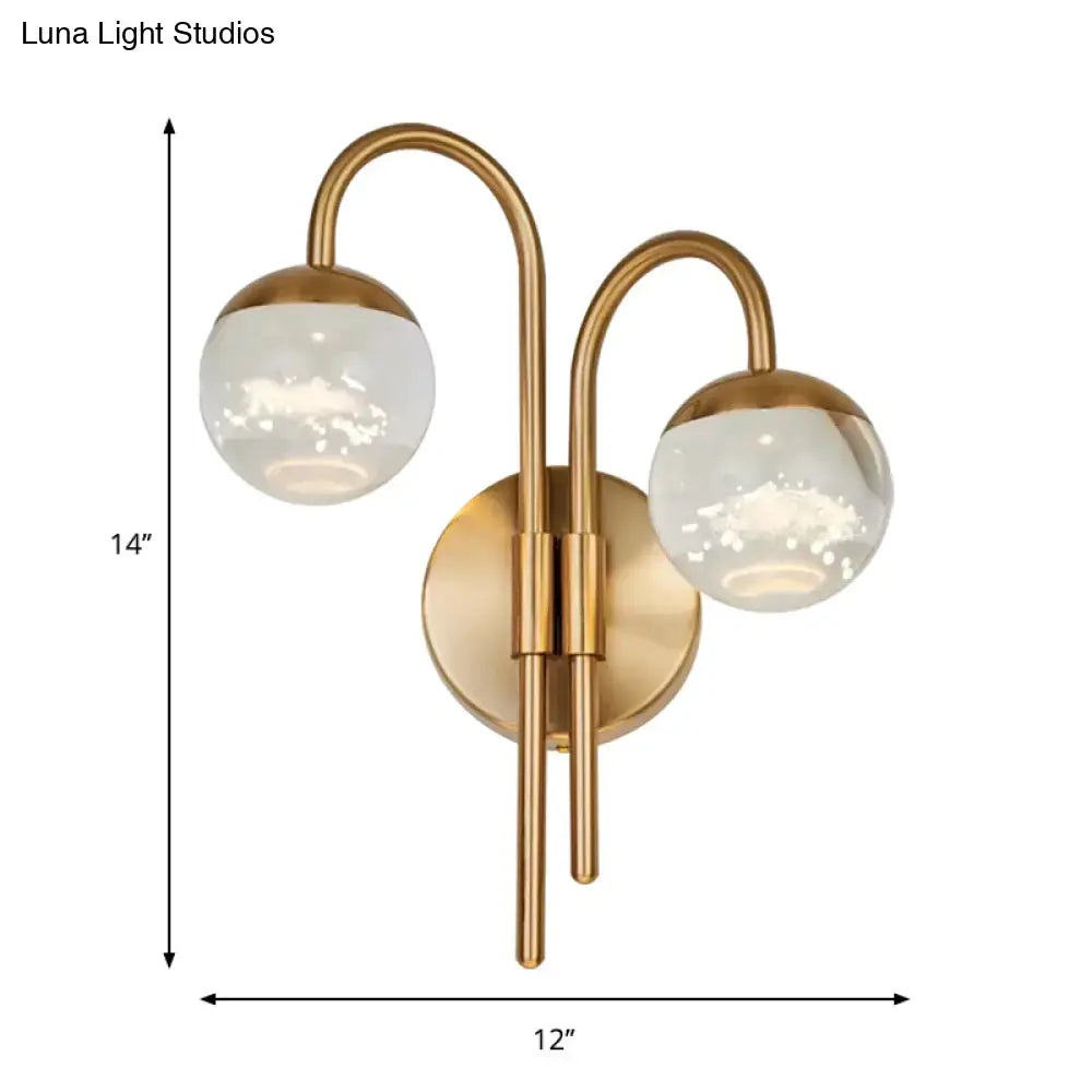 Gold Crystal Globe 2-Light Sconce with glass globes, brass finish, 14in tall by 12in wide on Tampa Home & Garden Store