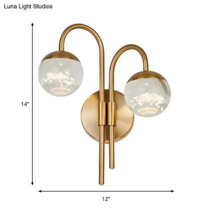 Gold Crystal Globe 2-Light Sconce with glass globes, brass finish, 14in tall by 12in wide on Tampa Home & Garden Store