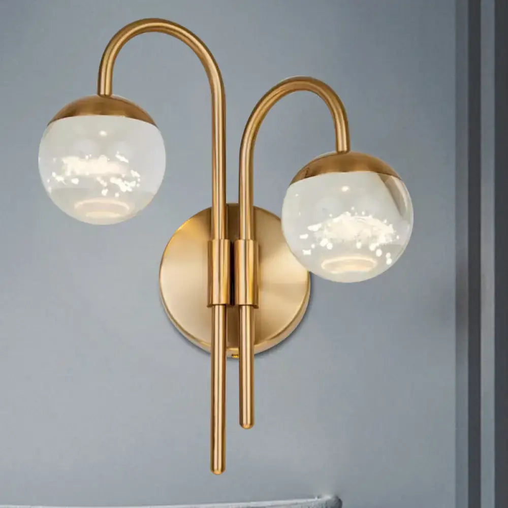 Gold crystal globe 2-light sconce with dual curved arms by Decorbites on Tampa Home & Garden Store