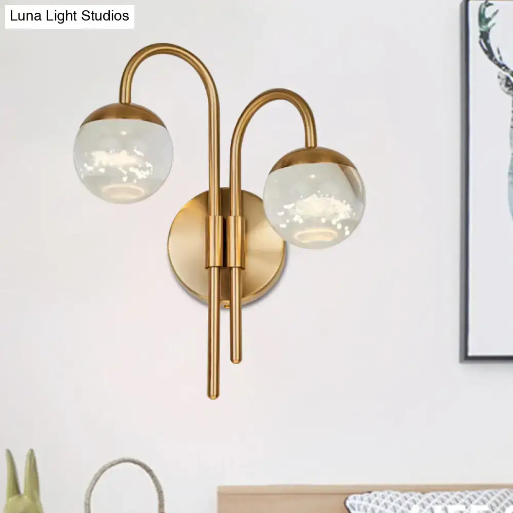 Gold Crystal Globe 2-Light Sconce brass finish with glass globe shades wall mount on Tampa Home & Garden Store