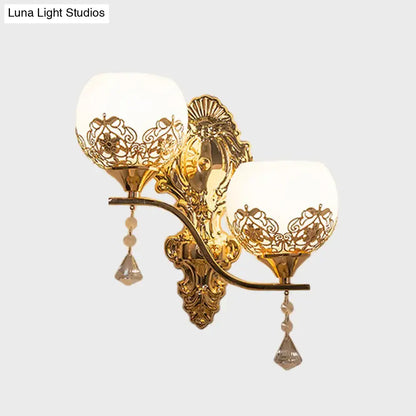 Gold Dome Crystal Dual-Bulb Sconce by Decorbites, gold wall light with frosted glass domes on Tampa Home & Garden Store