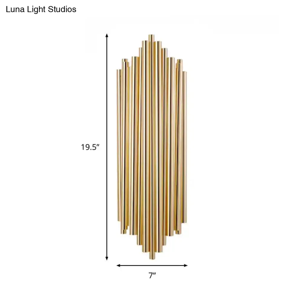 Decorbites Gold Slim Tube 4-Bulb Wall Lamp; gold vertical tube wall sconce 19.5" tall, 7" wide on Tampa Home & Garden Store