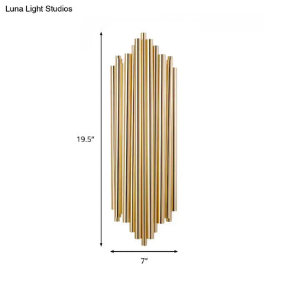 Decorbites Gold Slim Tube 4-Bulb Wall Lamp; gold vertical tube wall sconce 19.5" tall, 7" wide on Tampa Home & Garden Store