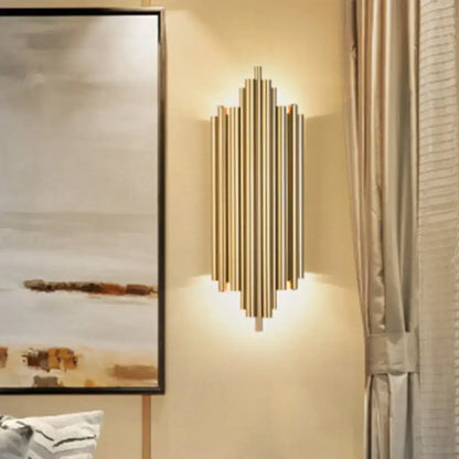 Gold Slim Tube 4-Bulb Wall Lamp by Decorbites; modern gold metal vertical-tube wall sconce on Tampa Home & Garden Store