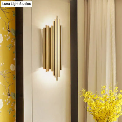 Gold Slim Tube 4-Bulb Wall Lamp by Decorbites, gold metal wall sconce with vertical tubes on Tampa Home & Garden Store