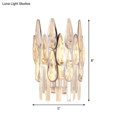 Teardrop Wall Light Sconce - Gold Finish Crystal Wall Lamp with Half-Circle Design