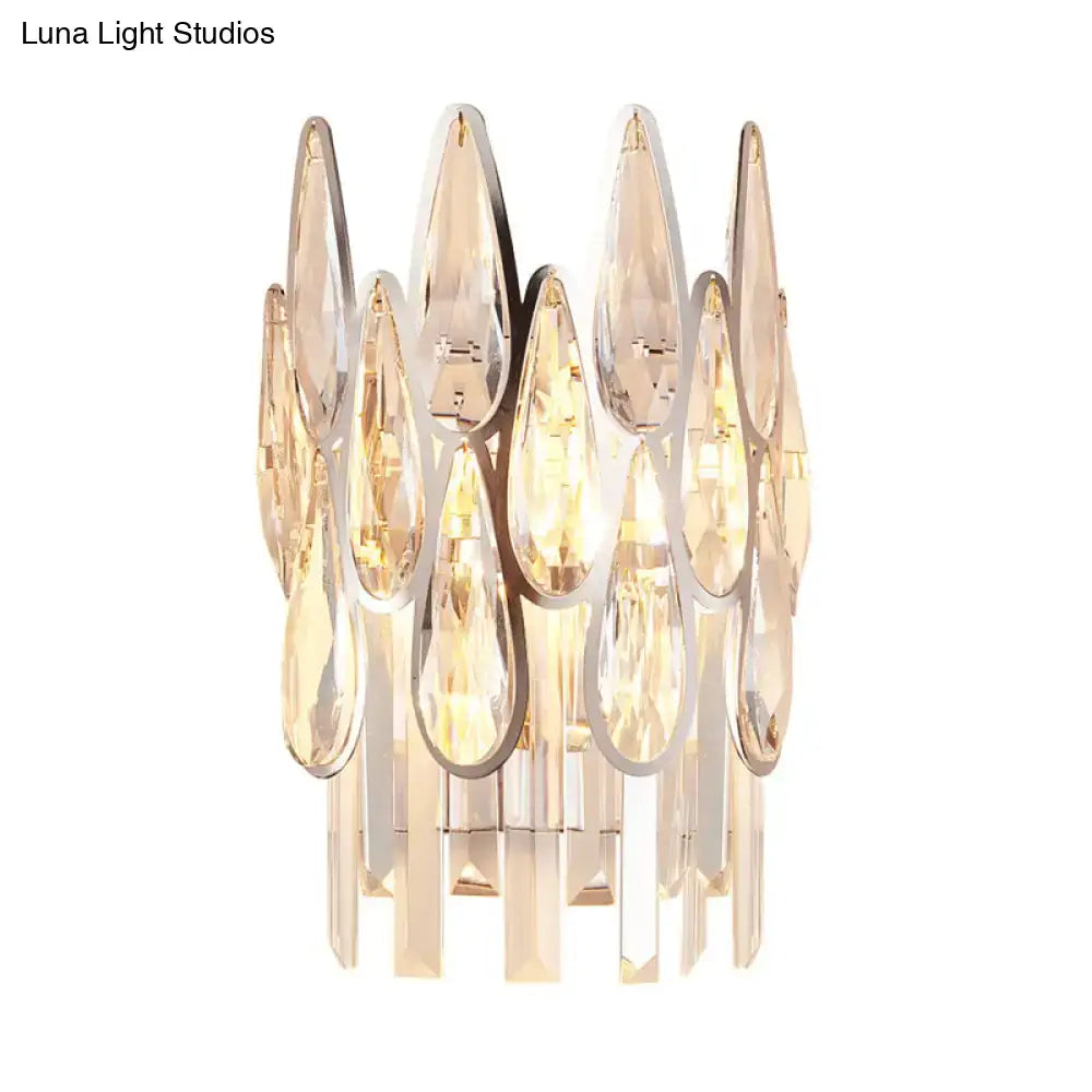 Teardrop Wall Light Sconce - Gold Finish Crystal Wall Lamp with Half-Circle Design