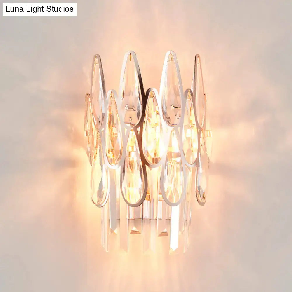 Teardrop Wall Light Sconce - Gold Finish Crystal Wall Lamp with Half-Circle Design