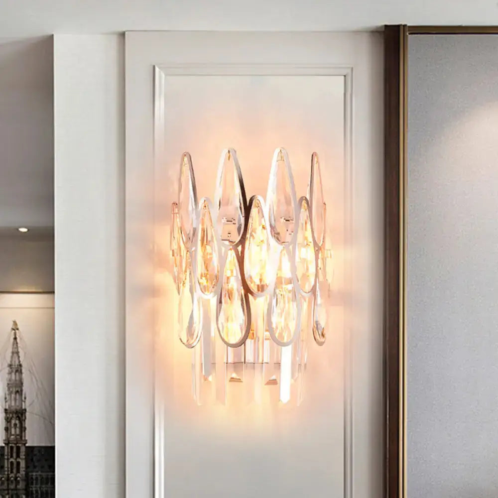 Teardrop Wall Light Sconce - Gold Finish Crystal Wall Lamp with Half-Circle Design