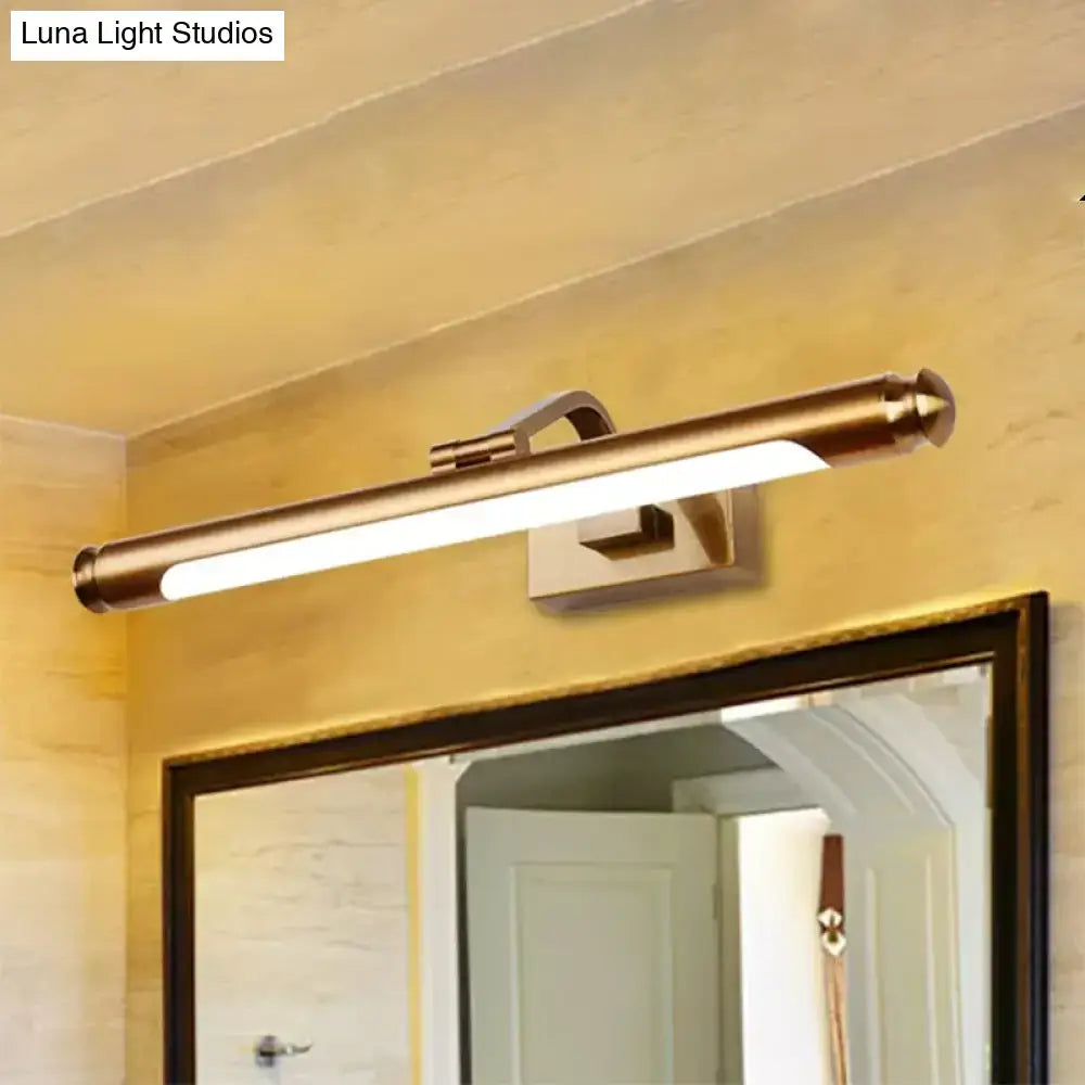 Gold tubed vanity light by Decorbites, brass finish with frosted diffuser, wall mounted on Tampa Home & Garden Store