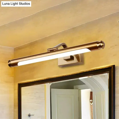 Gold tubed vanity light by Decorbites, brass finish with frosted diffuser, wall mounted on Tampa Home & Garden Store