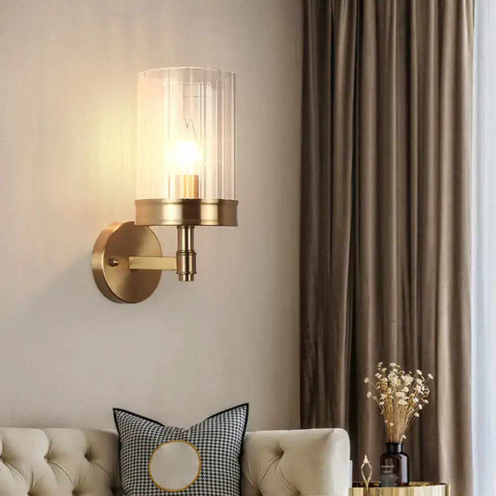 Gold Clear Glass Minimalist Hallway Sconce by Decorbites, brass finish, clear glass shade on Tampa Home & Garden Store