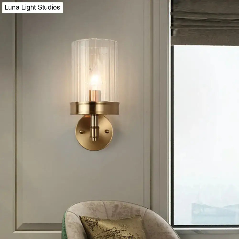 Gold clear glass minimalist hallway sconce with brass mount Decorbites on Tampa Home & Garden Store