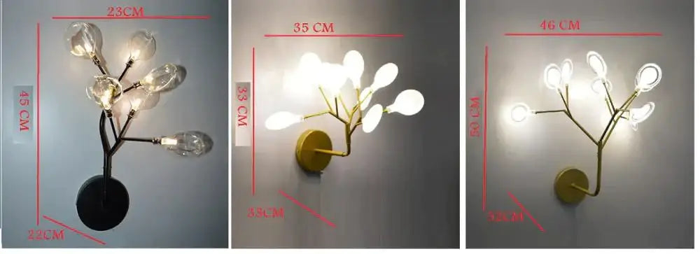 Decorbites wall light set of three modern gold firefly tree-branch LED fixtures for bedroom on Tampa Home & Garden Store