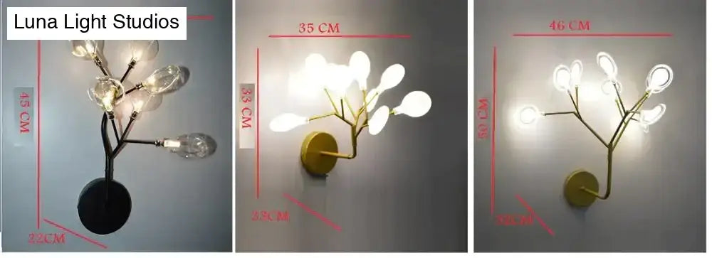 Modern gold firefly tree branch LED wall light for bedroom by Decorbites, 3-panel wall light on Tampa Home & Garden Store