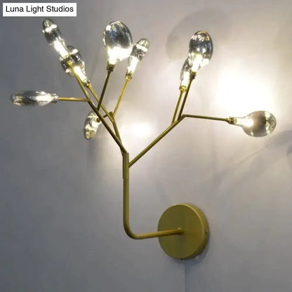 Modern gold firefly tree branch LED wall light with brass finish and glass bulbs by Decorbites on Tampa Home & Garden Store