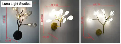 Modern gold firefly tree branch LED wall light by Decorbites, gold metal finish for bedroom on Tampa Home & Garden Store