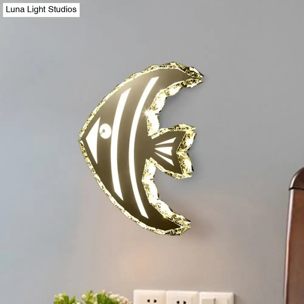 Gold Crystal Fish Sconce by Decorbites; gold-toned fish silhouette wall light with crystal rim on Tampa Home & Garden Store