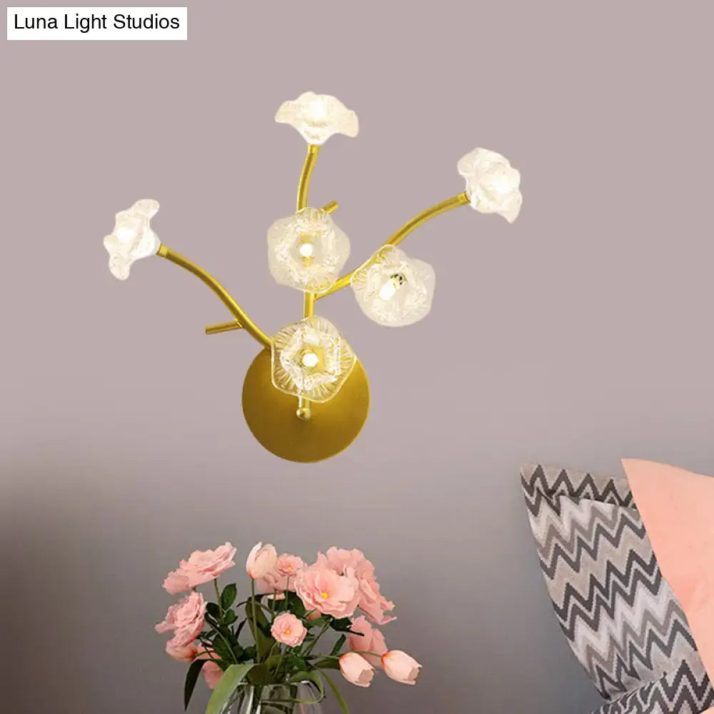 Gold Floral Bedside Sconce with gold-tone branches and clear glass blossom lights Decorbites on Tampa Home & Garden Store