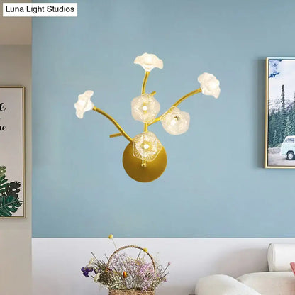 Gold Floral Bedside Sconce by Decorbites with crystal flower bulbs on Tampa Home & Garden Store
