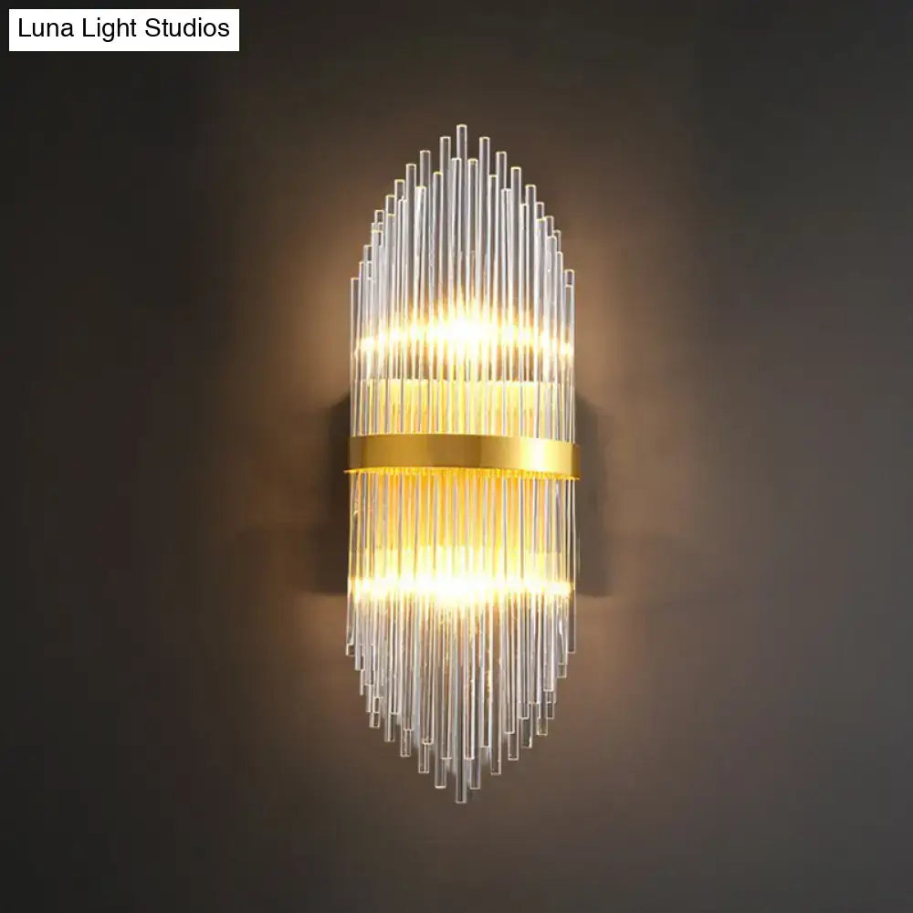 Gold Flute Crystal Sconce by Decorbites, clear glass rods with a gold band wall light on Tampa Home & Garden Store