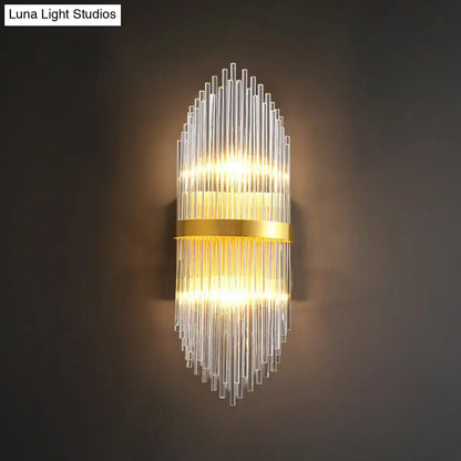 Gold Flute Crystal Sconce by Decorbites, clear glass rods with a gold band wall light on Tampa Home & Garden Store