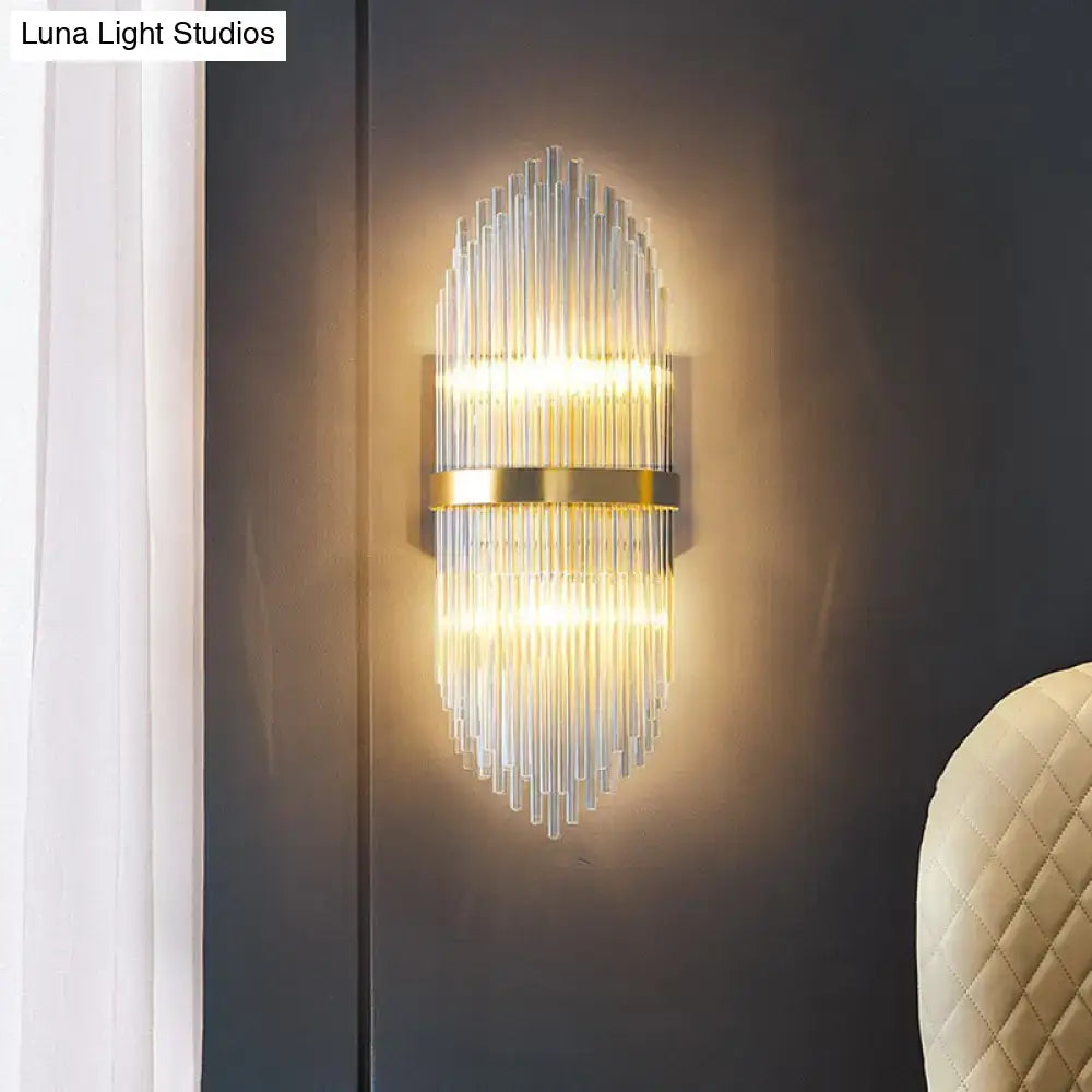 Gold Flute Crystal Sconce by Decorbites; crystal rod wall sconce with gold band on Tampa Home & Garden Store