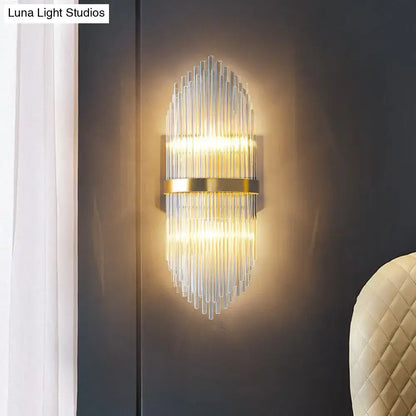 Gold Flute Crystal Sconce by Decorbites; crystal rod wall sconce with gold band on Tampa Home & Garden Store