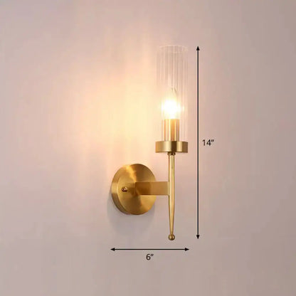 Modern Gold Fluted Glass Wall Sconce 110V