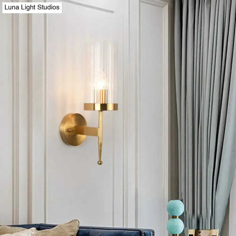Modern Gold Fluted Glass Wall Sconce 110V