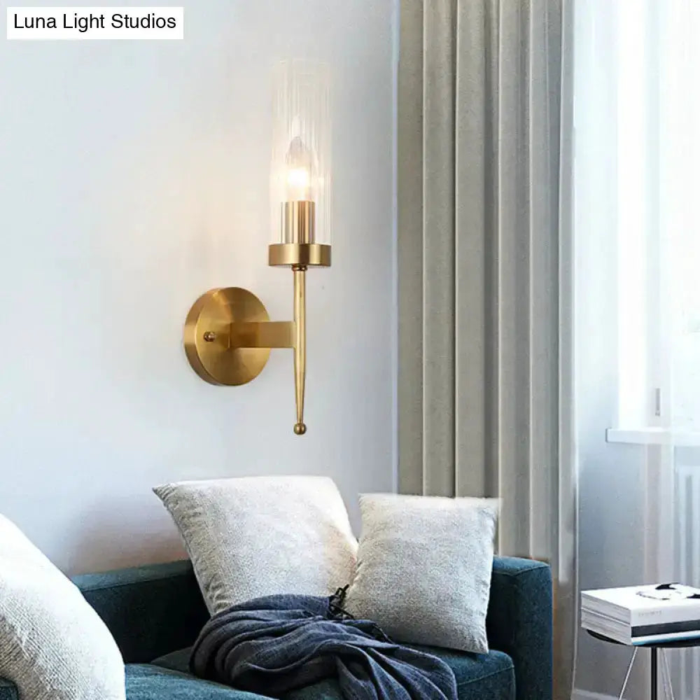 Modern Gold Fluted Glass Wall Sconce 110V