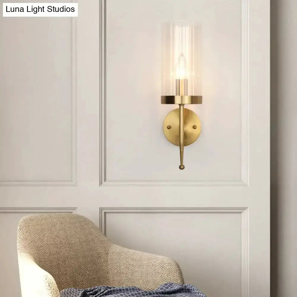 Modern Gold Fluted Glass Wall Sconce 110V