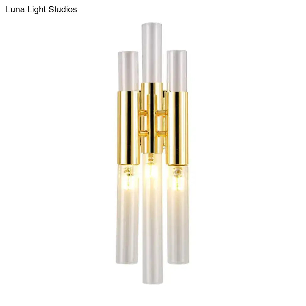 Gold frosted glass sconce with crystal accents by Decorbites, three tubes and gold fittings on Tampa Home & Garden Store