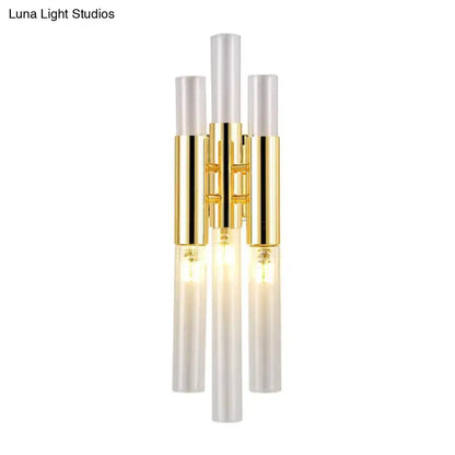 Gold frosted glass sconce with crystal accents by Decorbites, three tubes and gold fittings on Tampa Home & Garden Store
